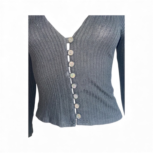 Reformation Gellar Knit Top Black Pearl Buttons Size S - Picture 3 of 7